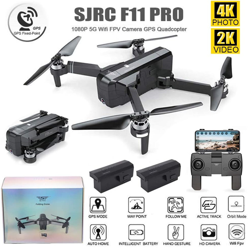 JJRC/SJRC F11 PRO Dual Batterise Folding Drone 4K Photo 2K Video iOS Android App Operation Quadcopter 1-Key RTH Altitude Hold Track Flight Headless Brushless Motor Adjustable Camera Angle(2500mAh)